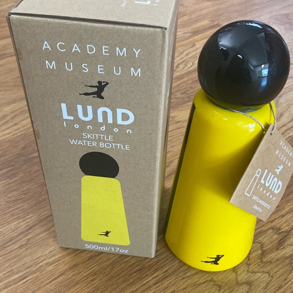 NIB Lund London Skittle Water Bottle 17oz - Yellow Bruce Lee BPA Free